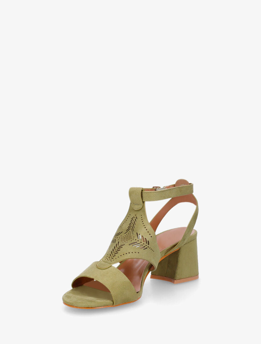 Sandales à talon et motifs ajourés - Kaki - 4