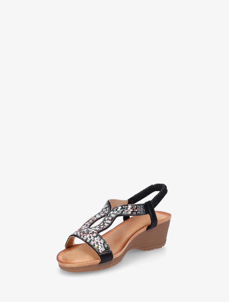 Sandales compensées à strass - Noir - 3