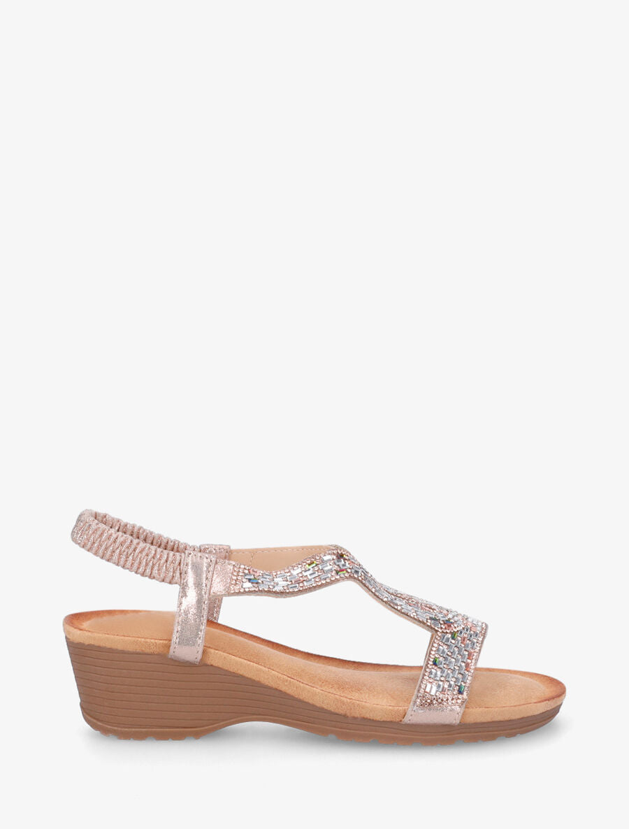 Sandales compensées à strass - Rose gold - 1