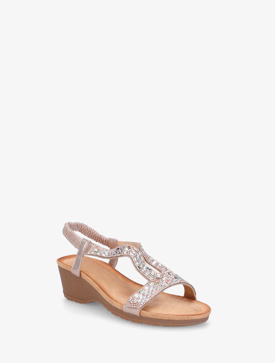 Sandales compensées à strass - Rose gold - 2