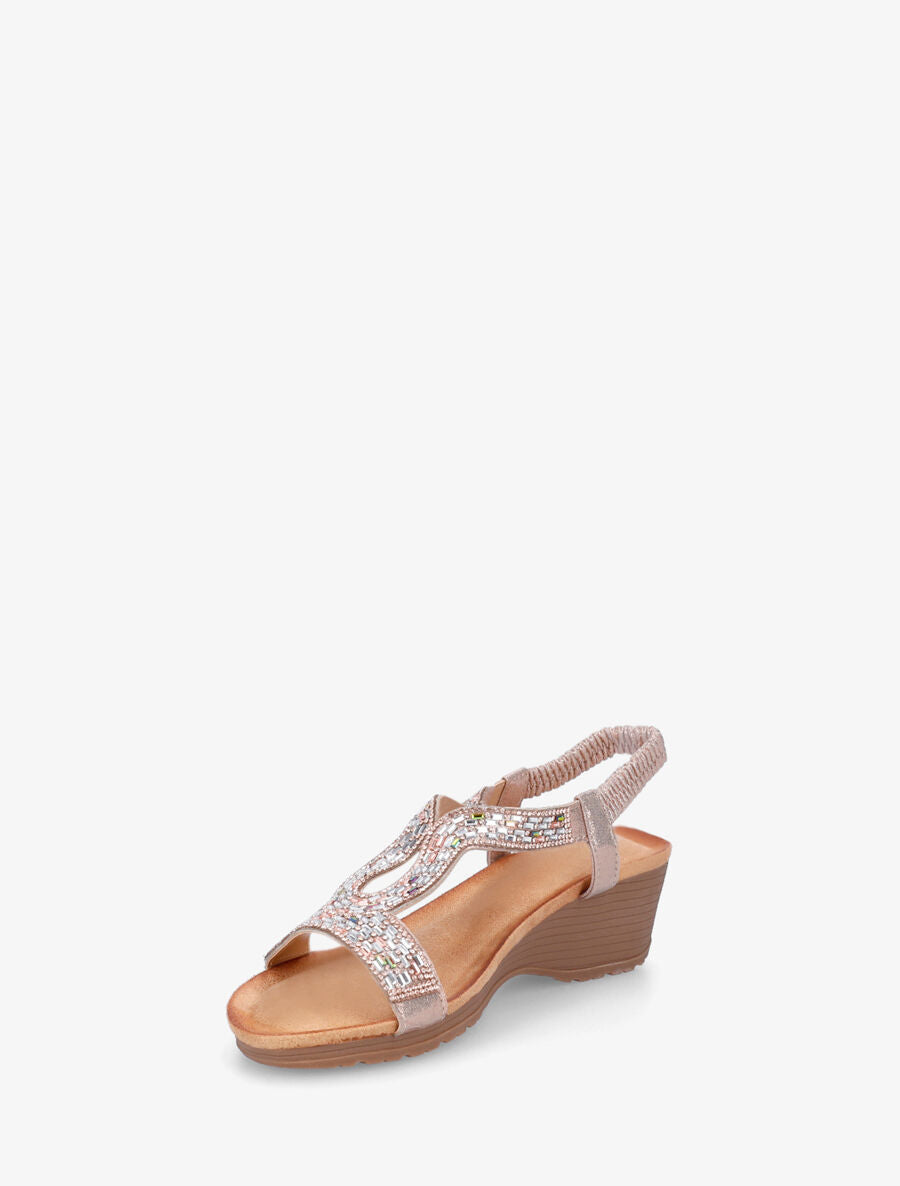 Sandales compensées à strass - Rose gold - 3