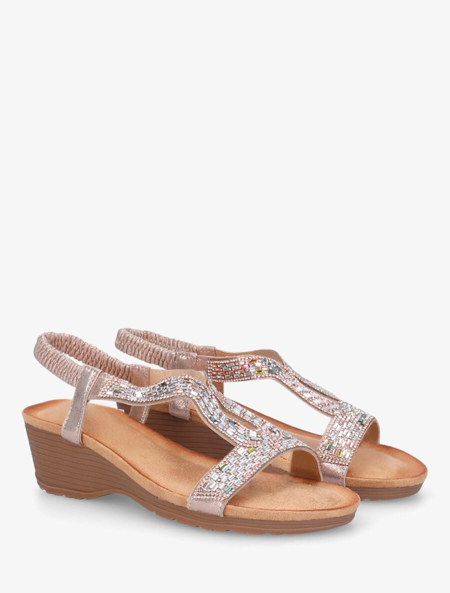 Sandales compensées à strass - Rose gold - 4