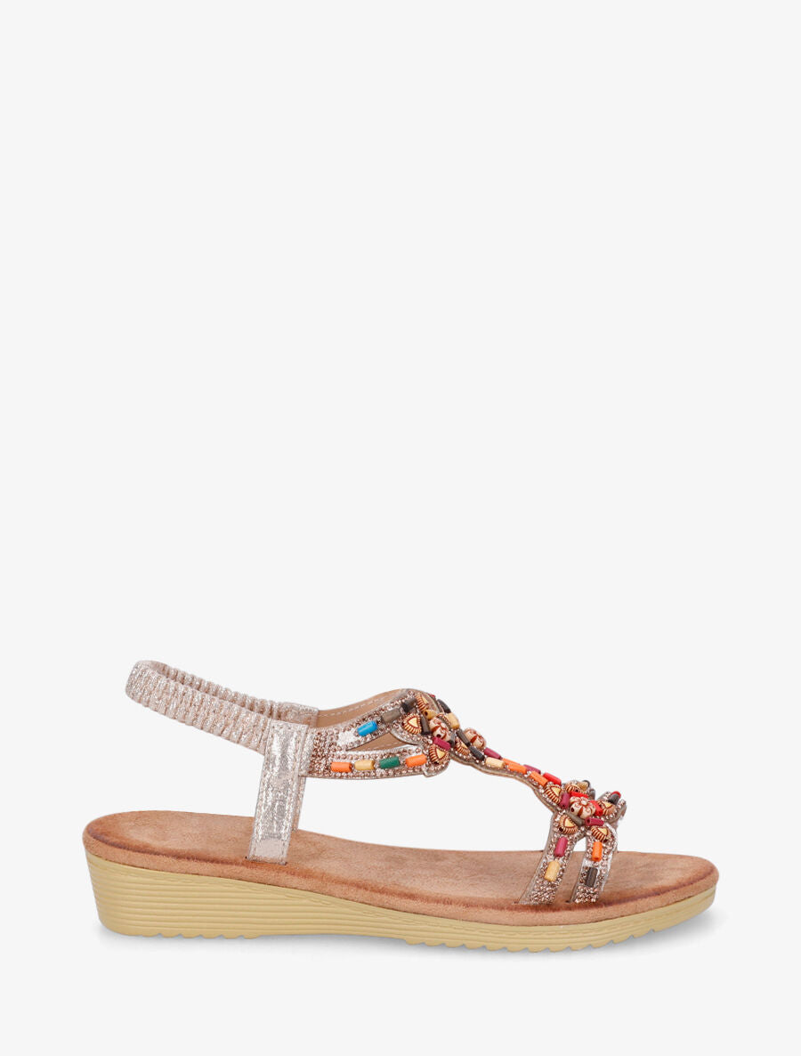 Sandales à strass et perles - Or - 5