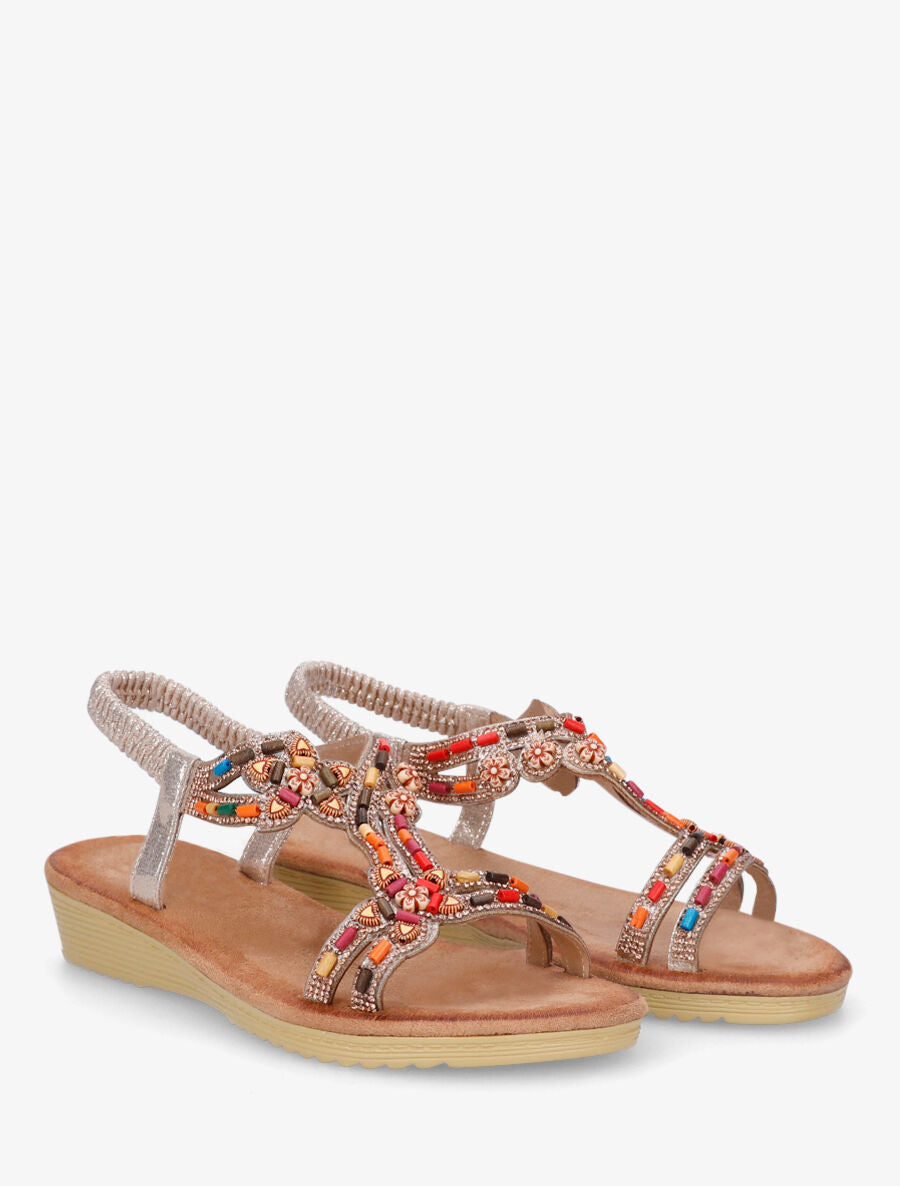 Sandales à strass et perles - Or - 4
