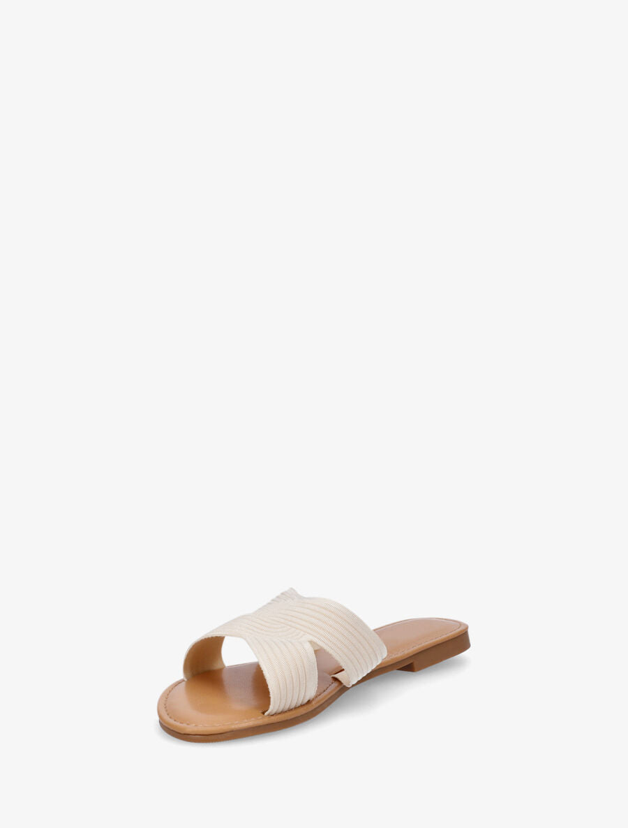 Mules plates en tissu effet torsadé - Beige - 3