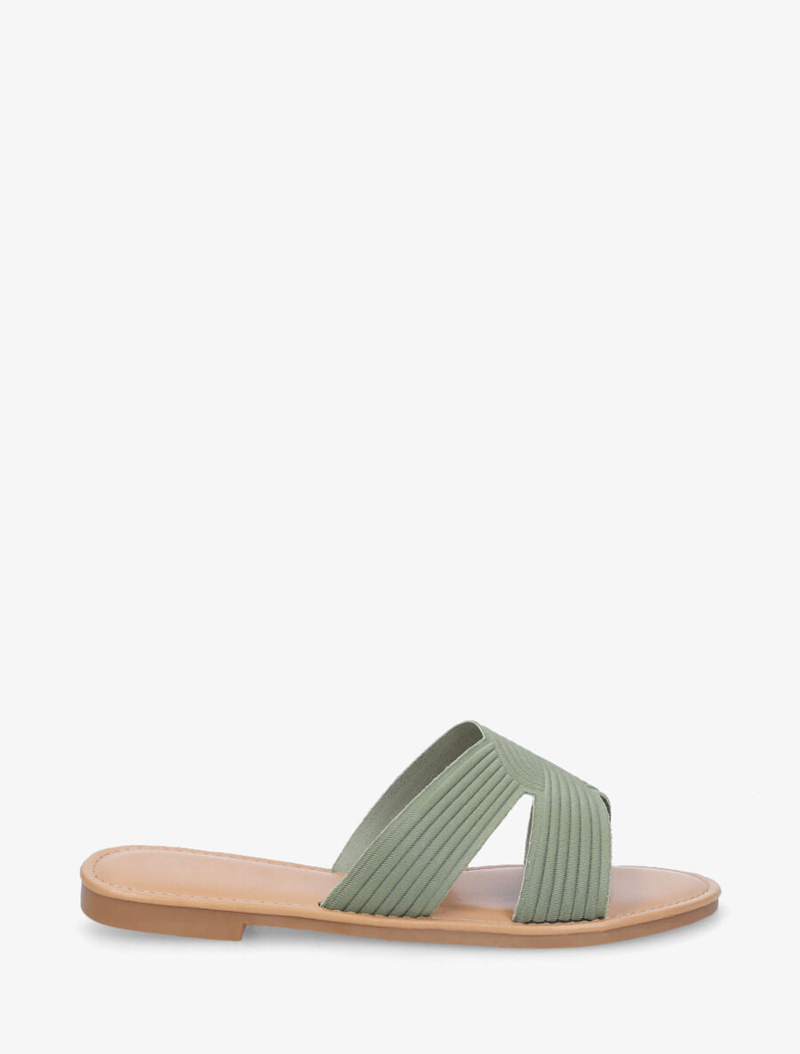Mules plates en tissu effet torsadé - Vert olive - 1