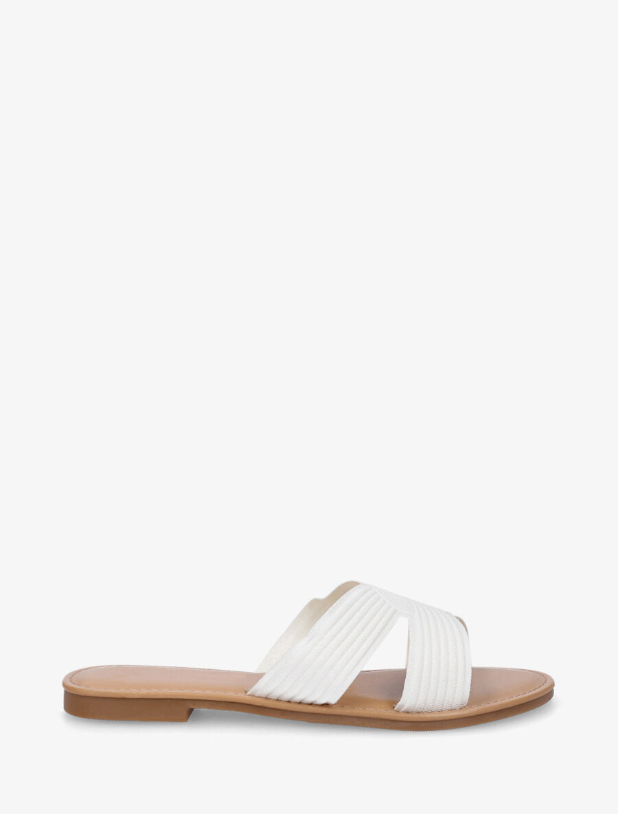 Mules plates en tissu effet torsadé - Blanc - 1