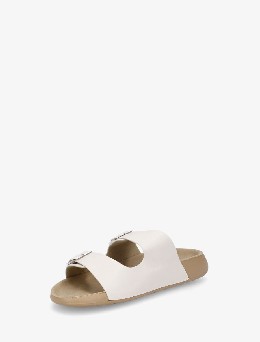 Mules en simili à double brides - Beige - 3