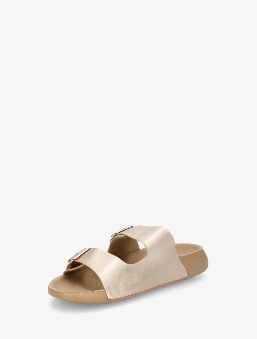 Mules en simili à double brides - Or - 3