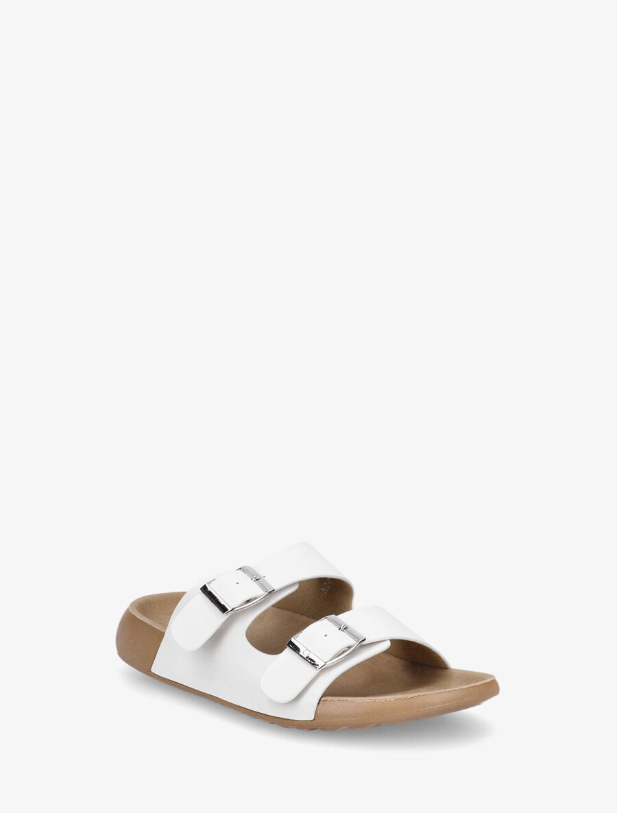 Mules en simili à double brides - Blanc - 2