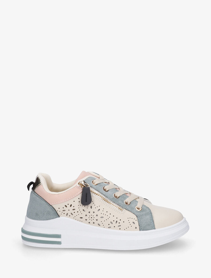 Baskets à zip et motifs perforés - Beige - 5