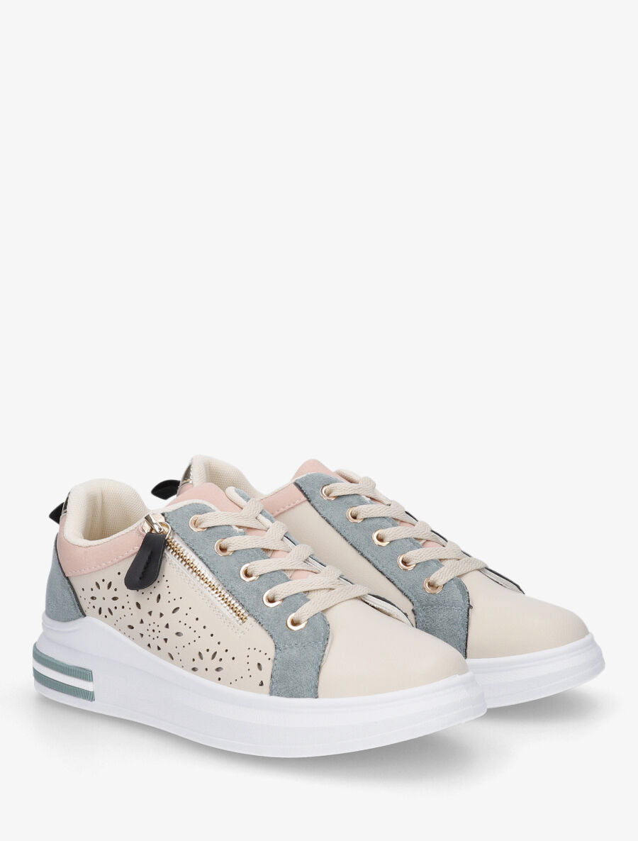 Baskets à zip et motifs perforés - Beige - 4
