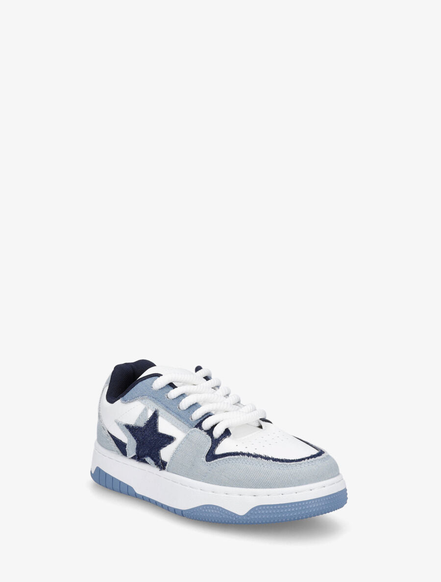 Baskets bi-matière motif étoile - Bleu denim - 2