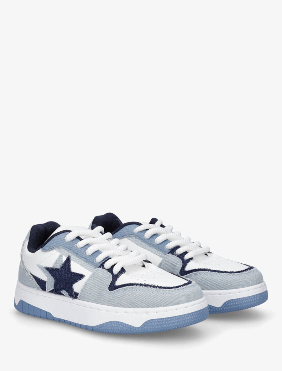 Baskets bi-matière motif étoile - Bleu denim - 4