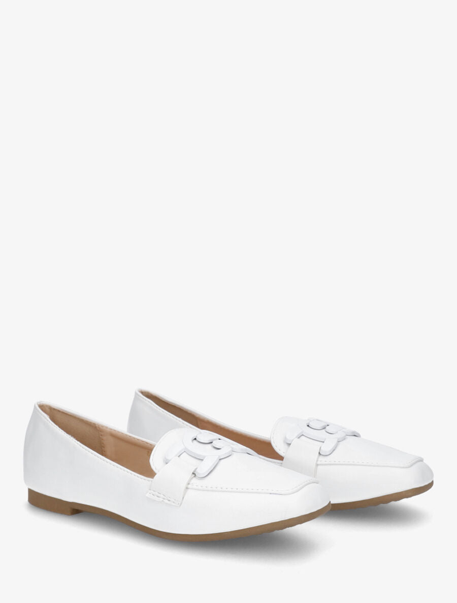 Mocassins en simili à boucle - Blanc - 4