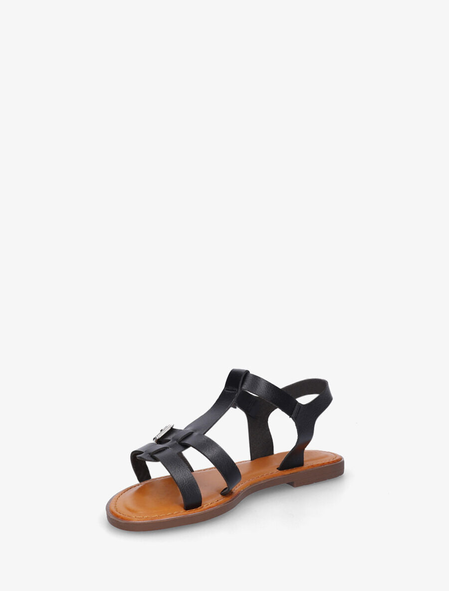 Nu-pieds en simili à double boucles - Noir - 4