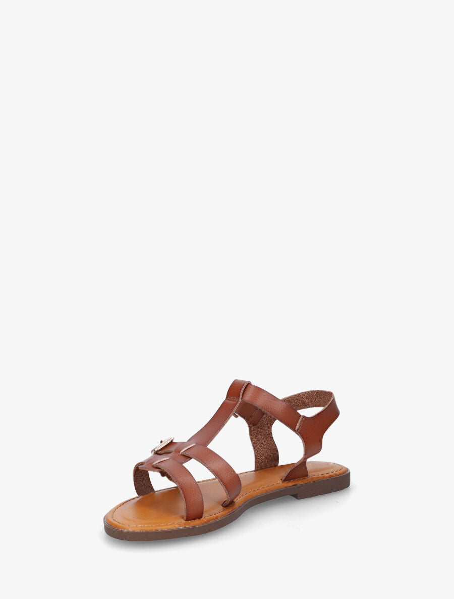 Nu-pieds en simili à double boucles - Marron - 3