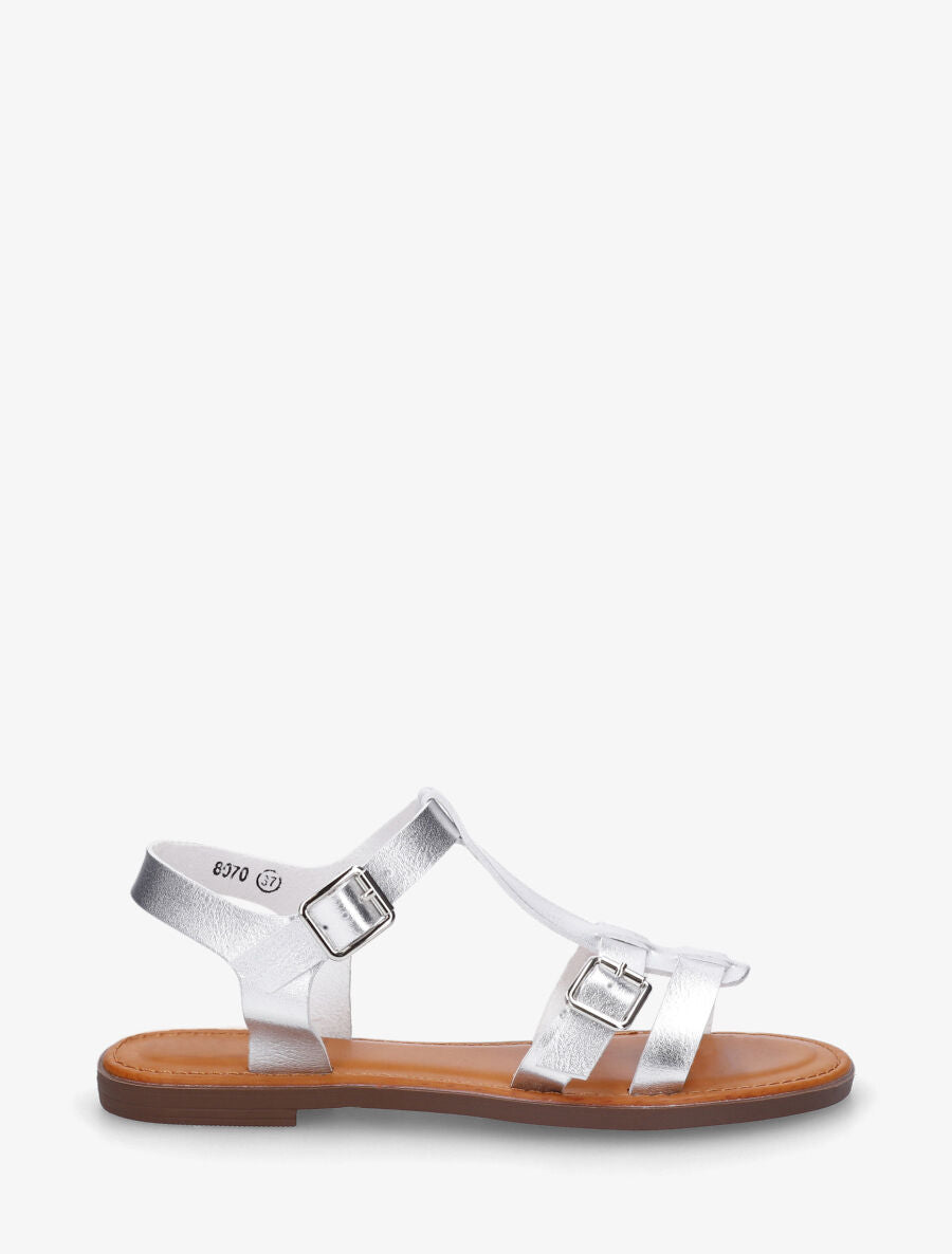 Nu-pieds en simili à double boucles - Argent - 5