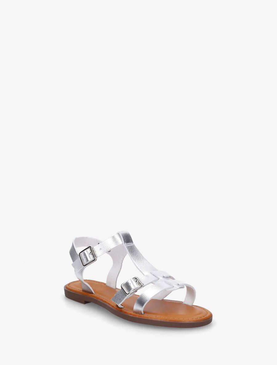 Nu-pieds en simili à double boucles - Argent - 2