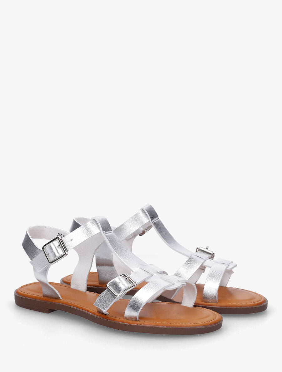 Nu-pieds en simili à double boucles - Argent - 4