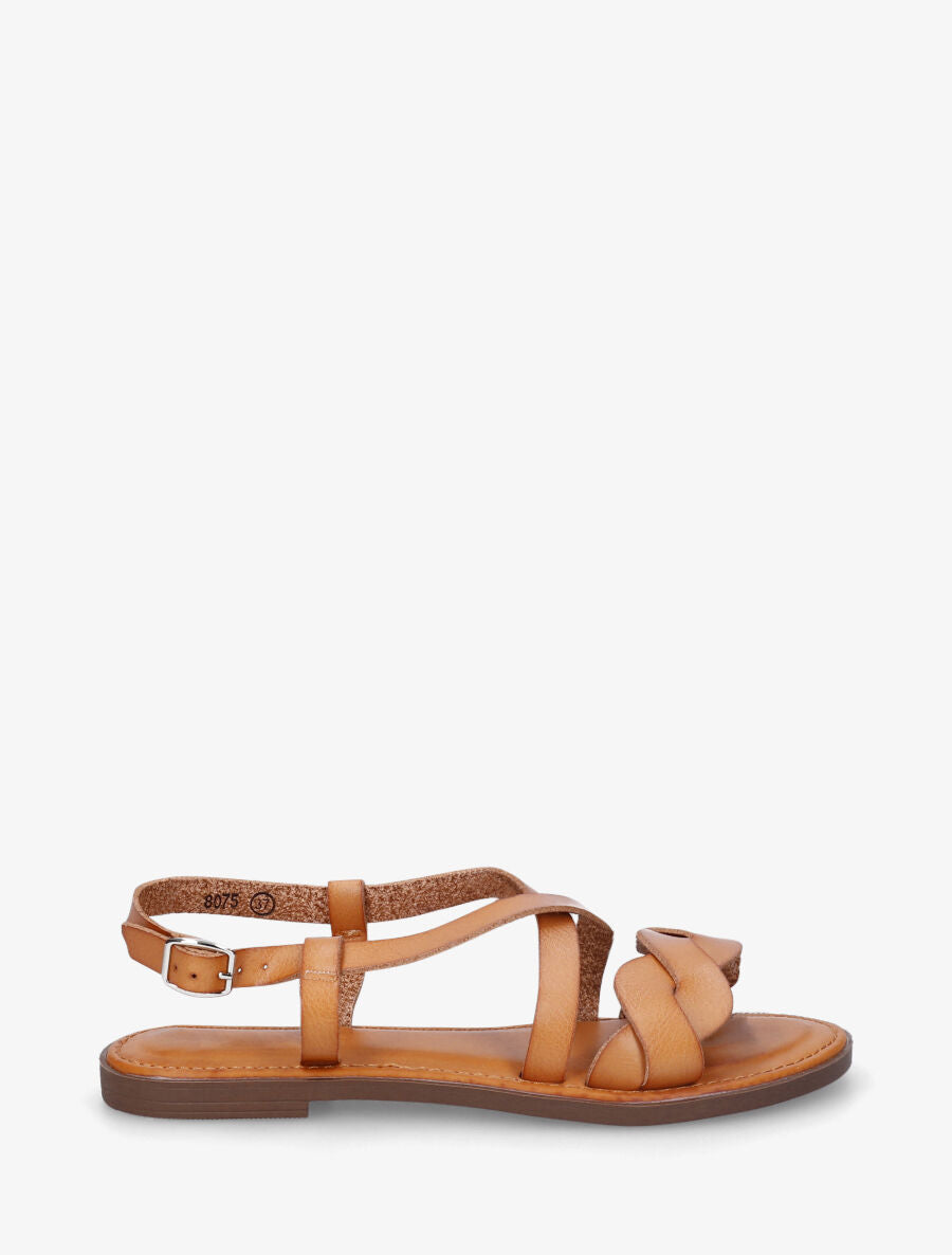 Nu-pieds à brides tressées en simili - Camel - 1