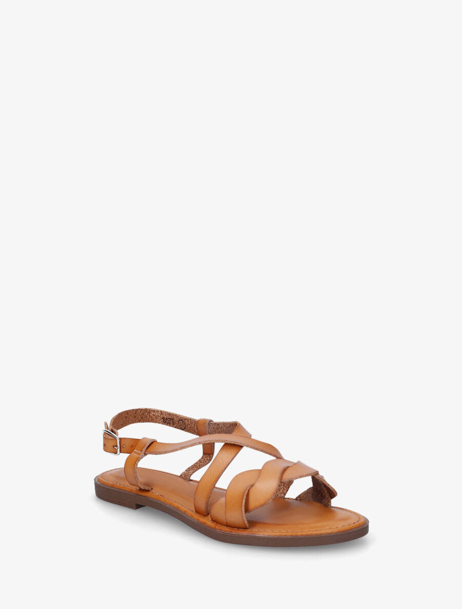 Nu-pieds à brides tressées en simili - Camel - 2