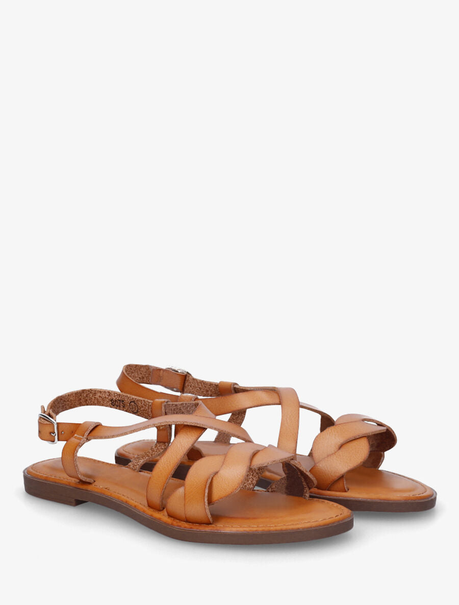 Nu-pieds à brides tressées en simili - Camel - 4