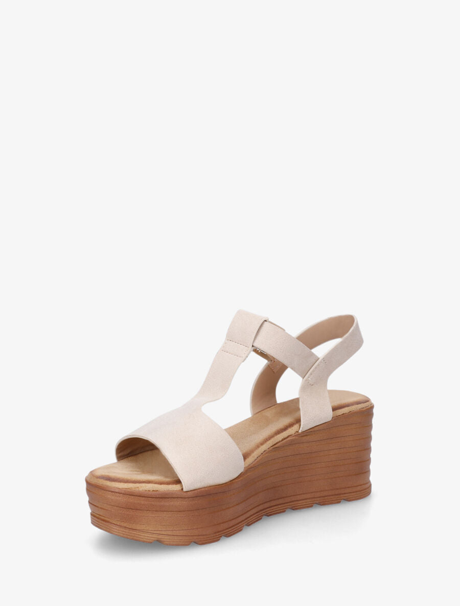 Sandales à talon compensé strié - Beige - 3
