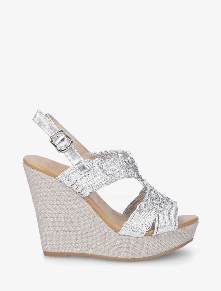 Sandales hautes compensées à bride irisée - Argent - 1