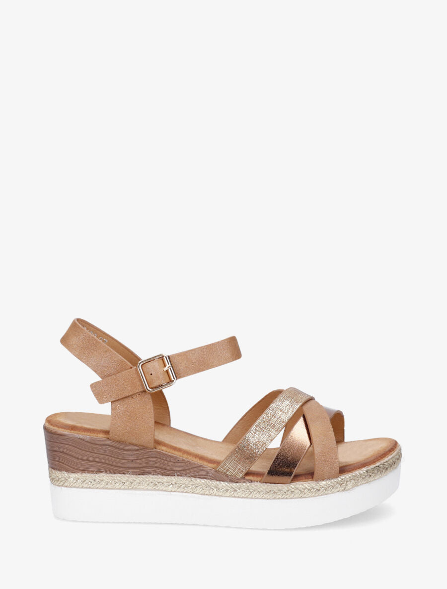 Sandales compensées brides croisées irisées - Camel - 5