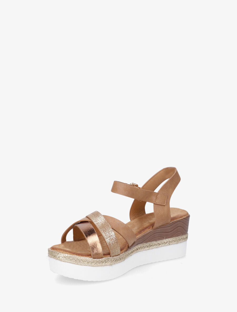 Sandales compensées brides croisées irisées - Camel - 3