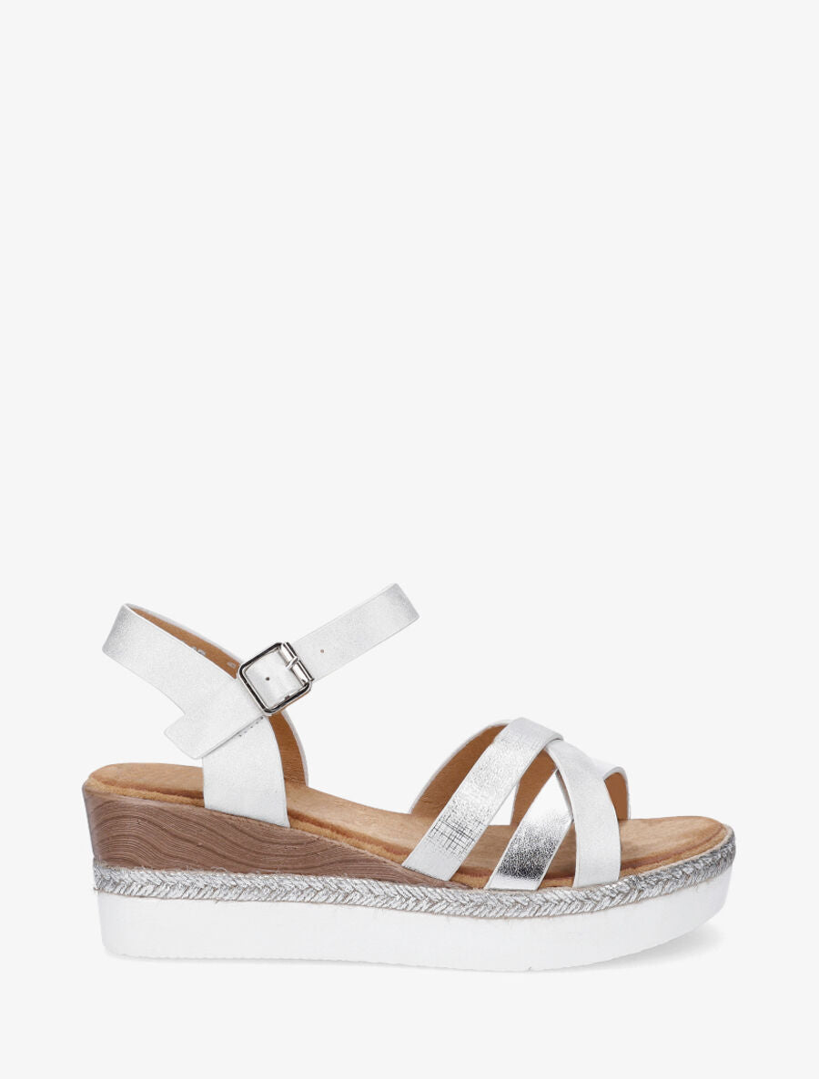 Sandales compensées brides croisées irisées - Blanc - 1