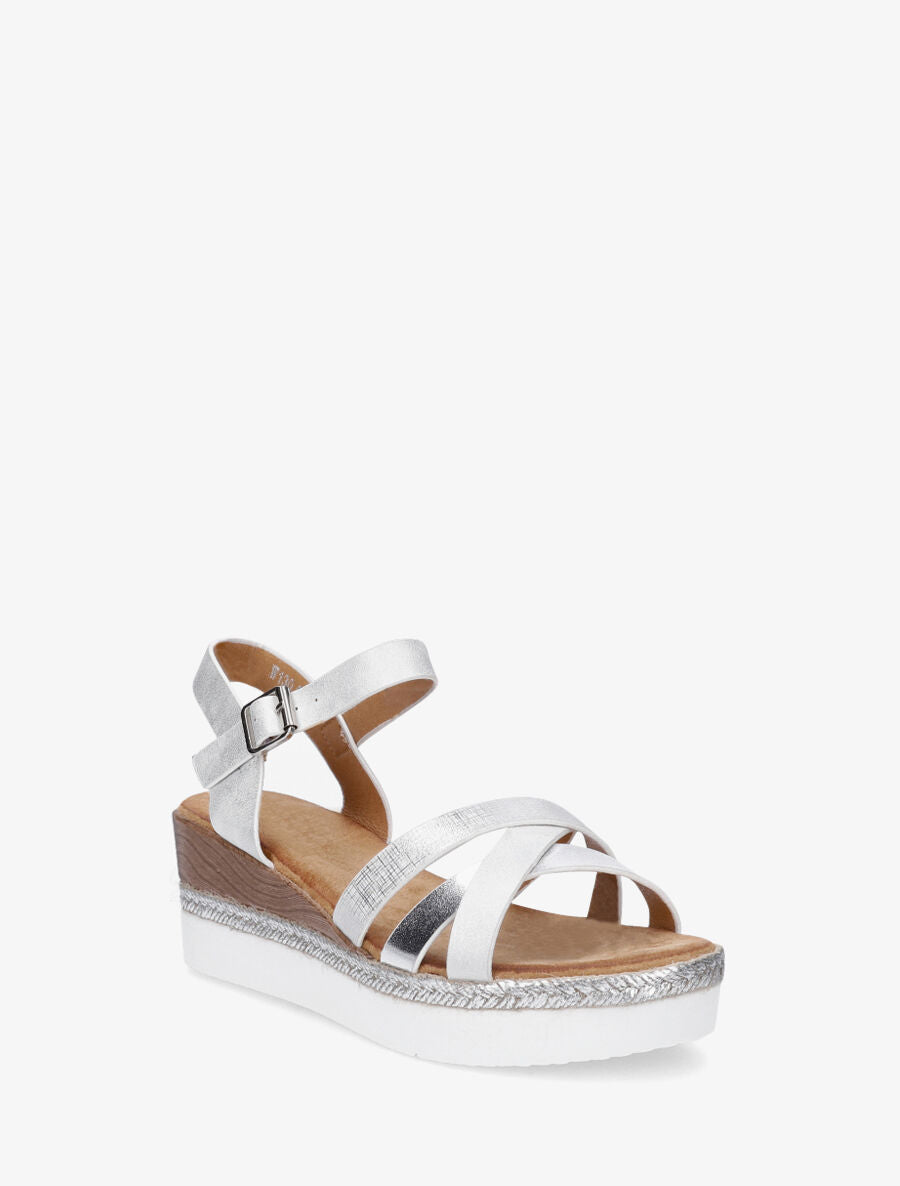 Sandales compensées brides croisées irisées - Blanc - 2