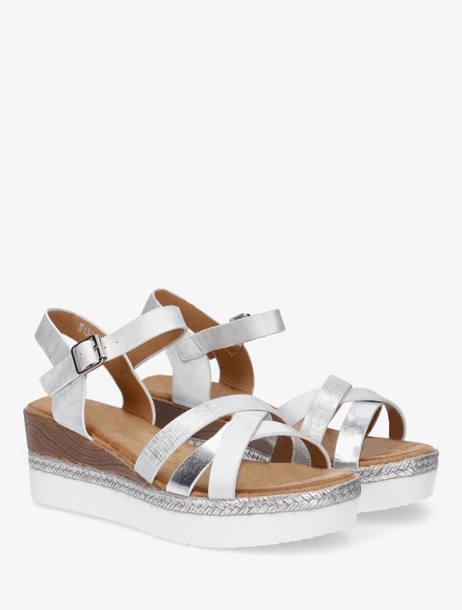 Sandales compensées brides croisées irisées - Blanc - 4