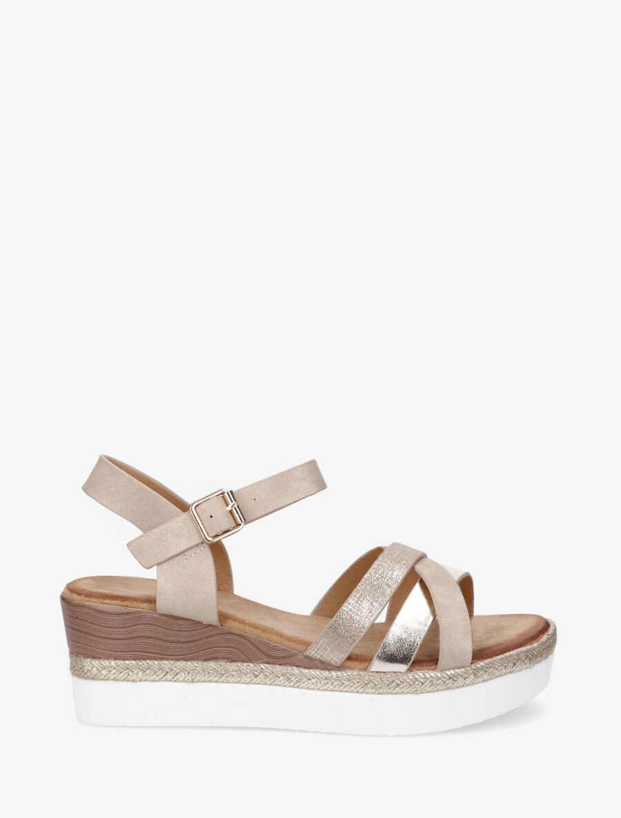 Sandales compensées brides croisées irisées - Beige - 2