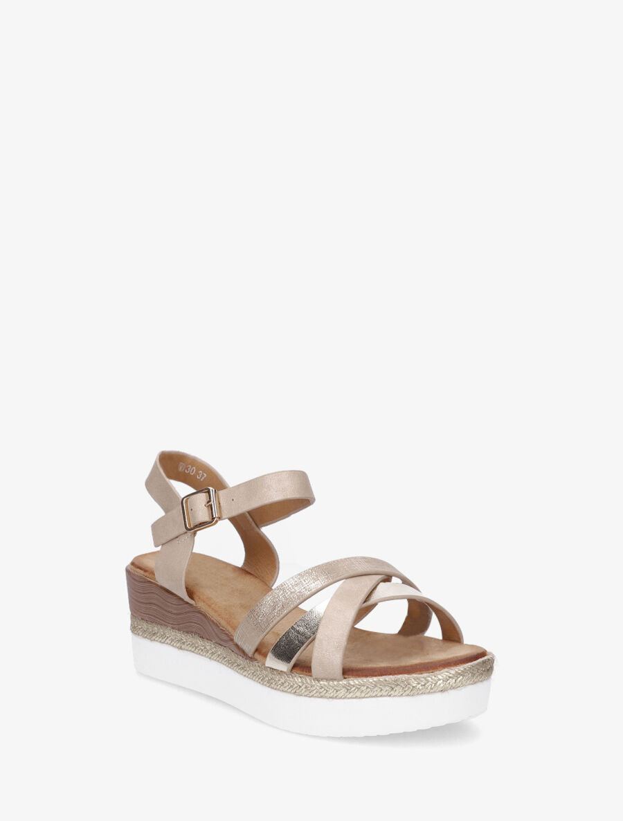 Sandales compensées brides croisées irisées - Beige - 3