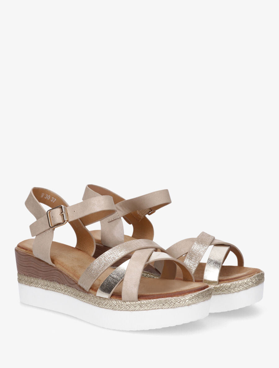 Sandales compensées brides croisées irisées - Beige - 5