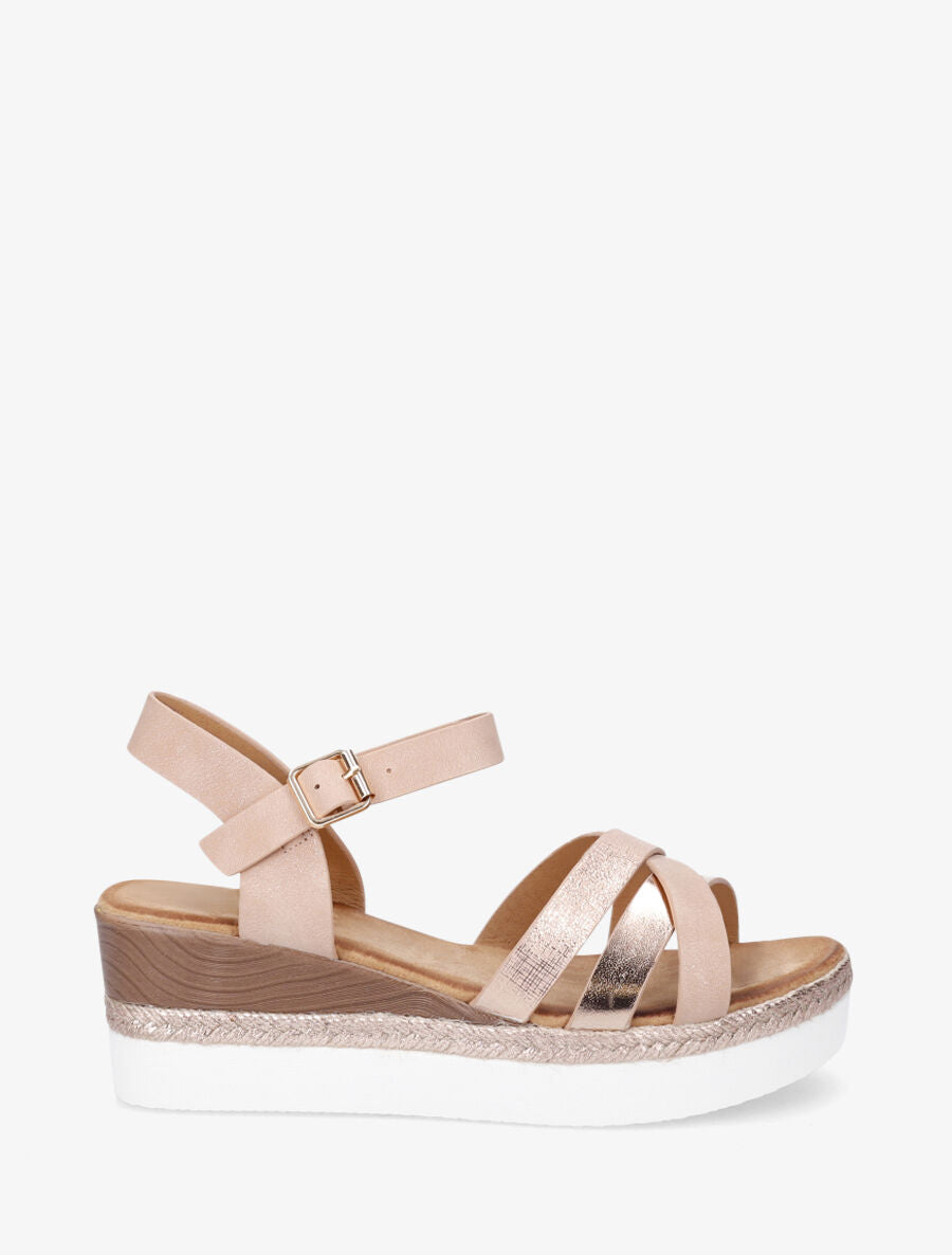 Sandales compensées brides croisées irisées - Rose - 5