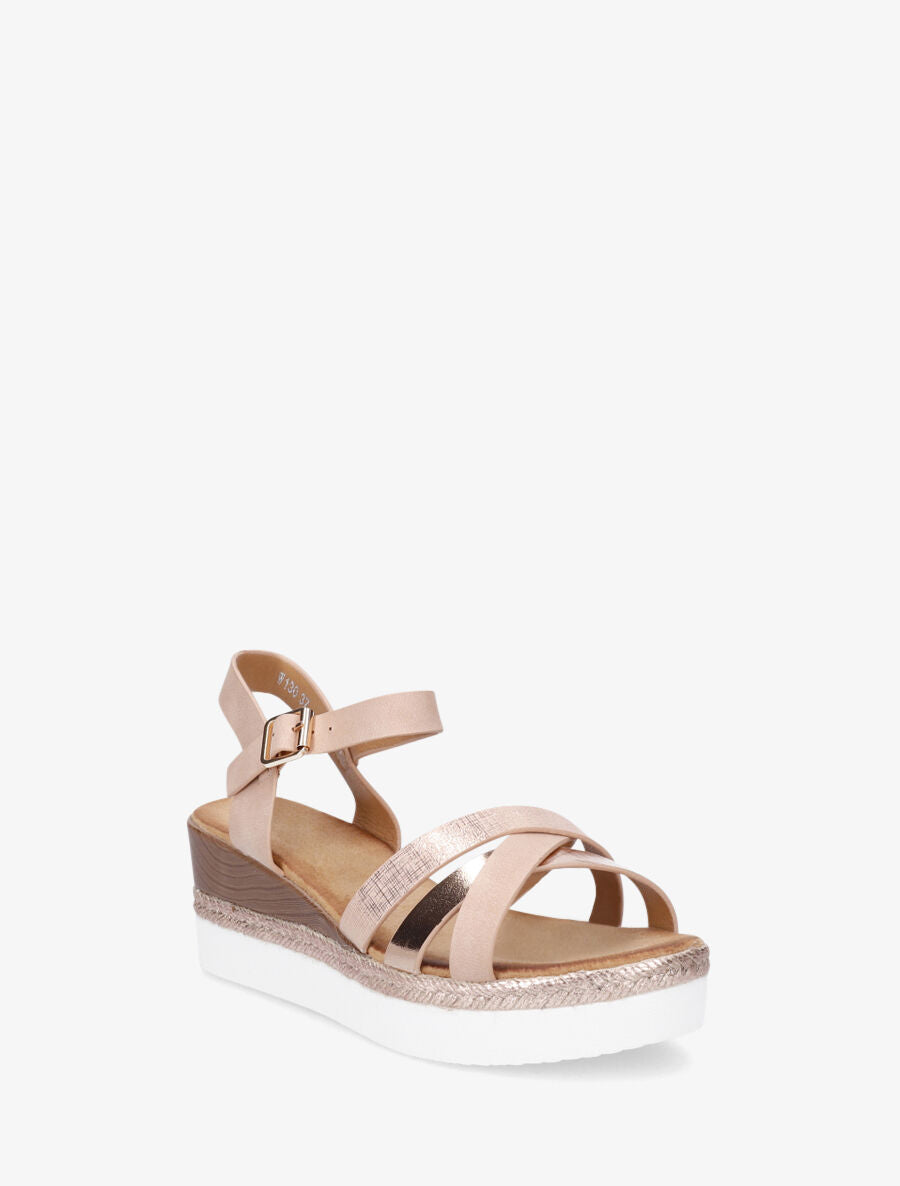 Sandales compensées brides croisées irisées - Rose - 2