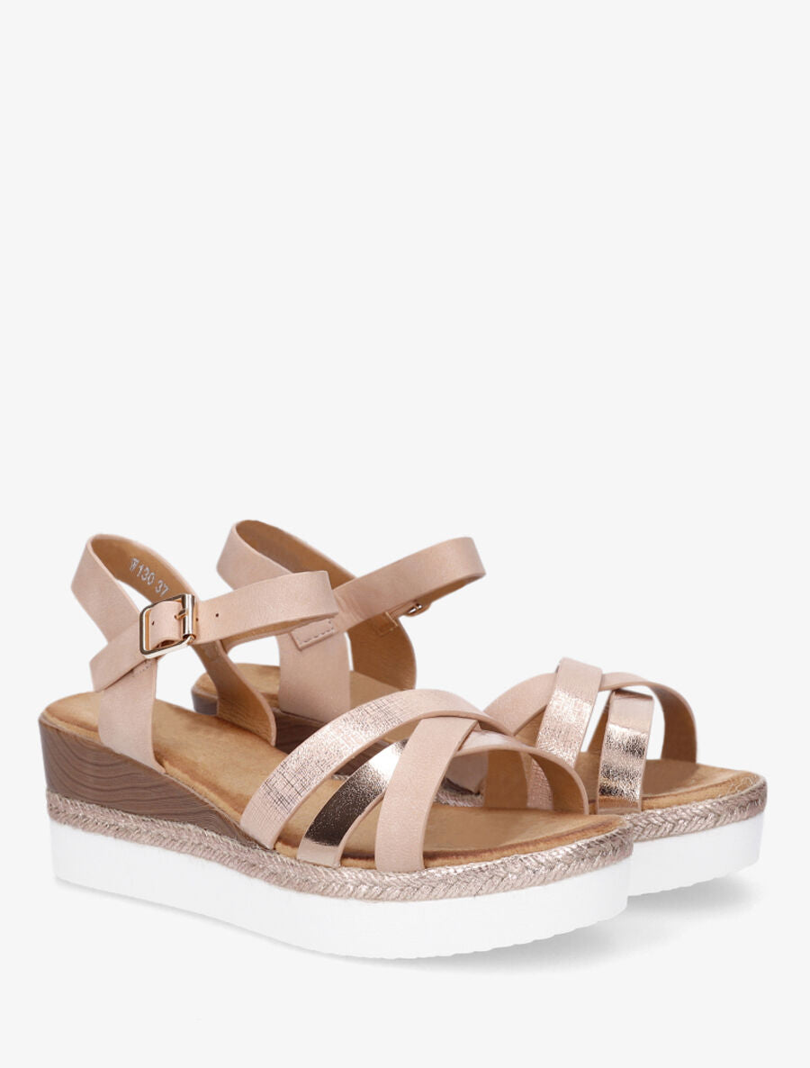 Sandales compensées brides croisées irisées - Rose - 4