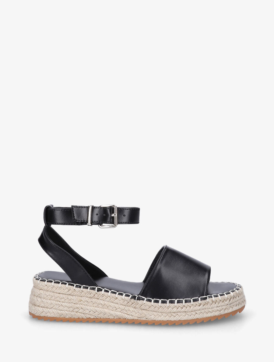 Sandales style espadrille à talon compensé - Noir - 1