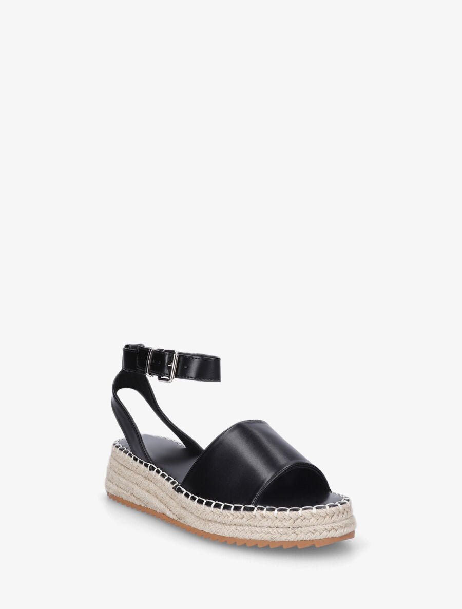 Sandales style espadrille à talon compensé - Noir - 2