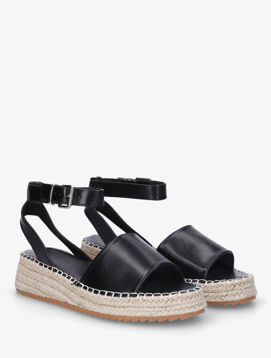 Sandales style espadrille à talon compensé - Noir - 4
