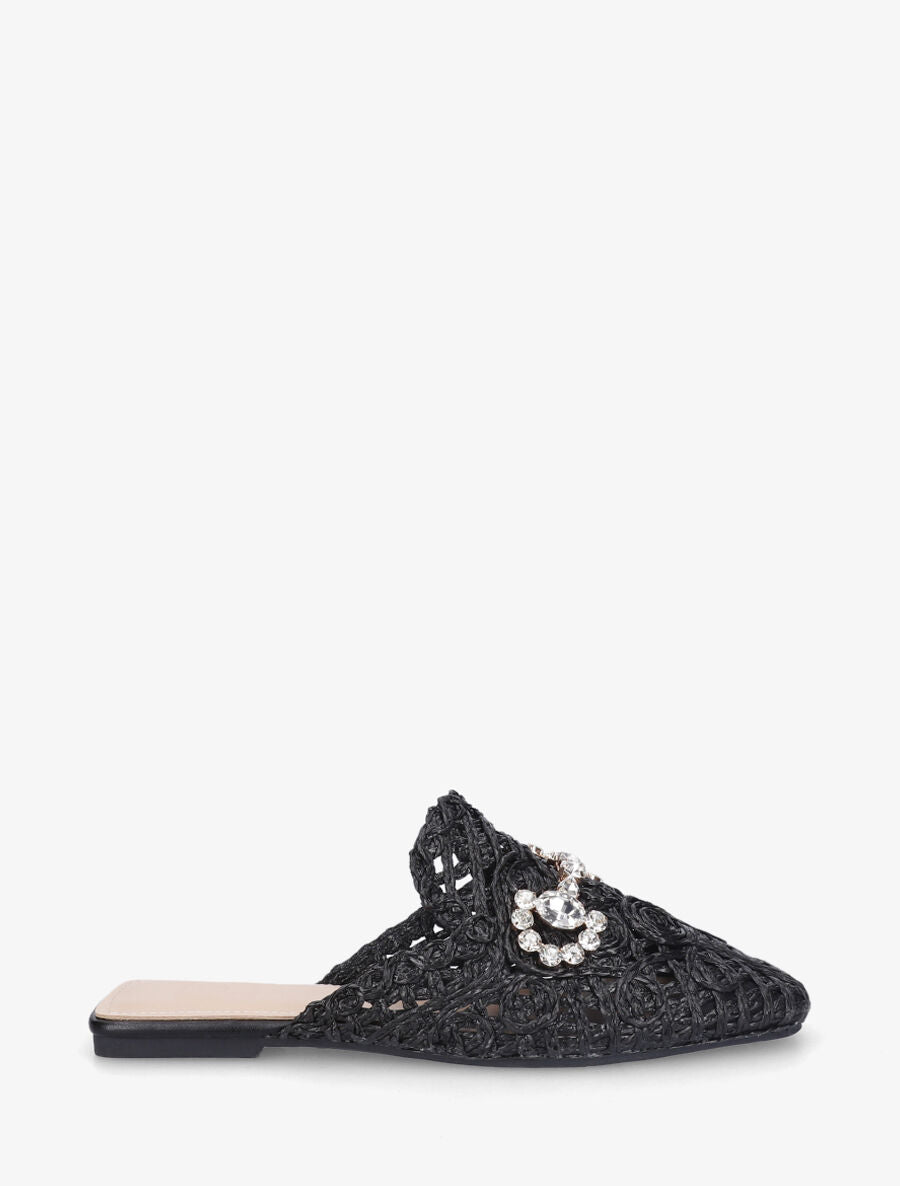 Mules effet paille à boucle fantaisie - Noir - 5