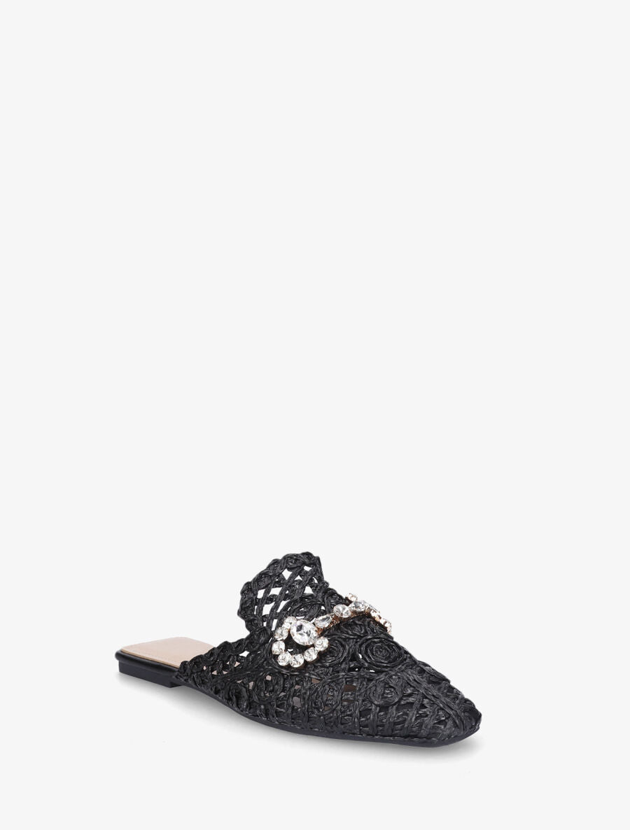 Mules effet paille à boucle fantaisie - Noir - 2
