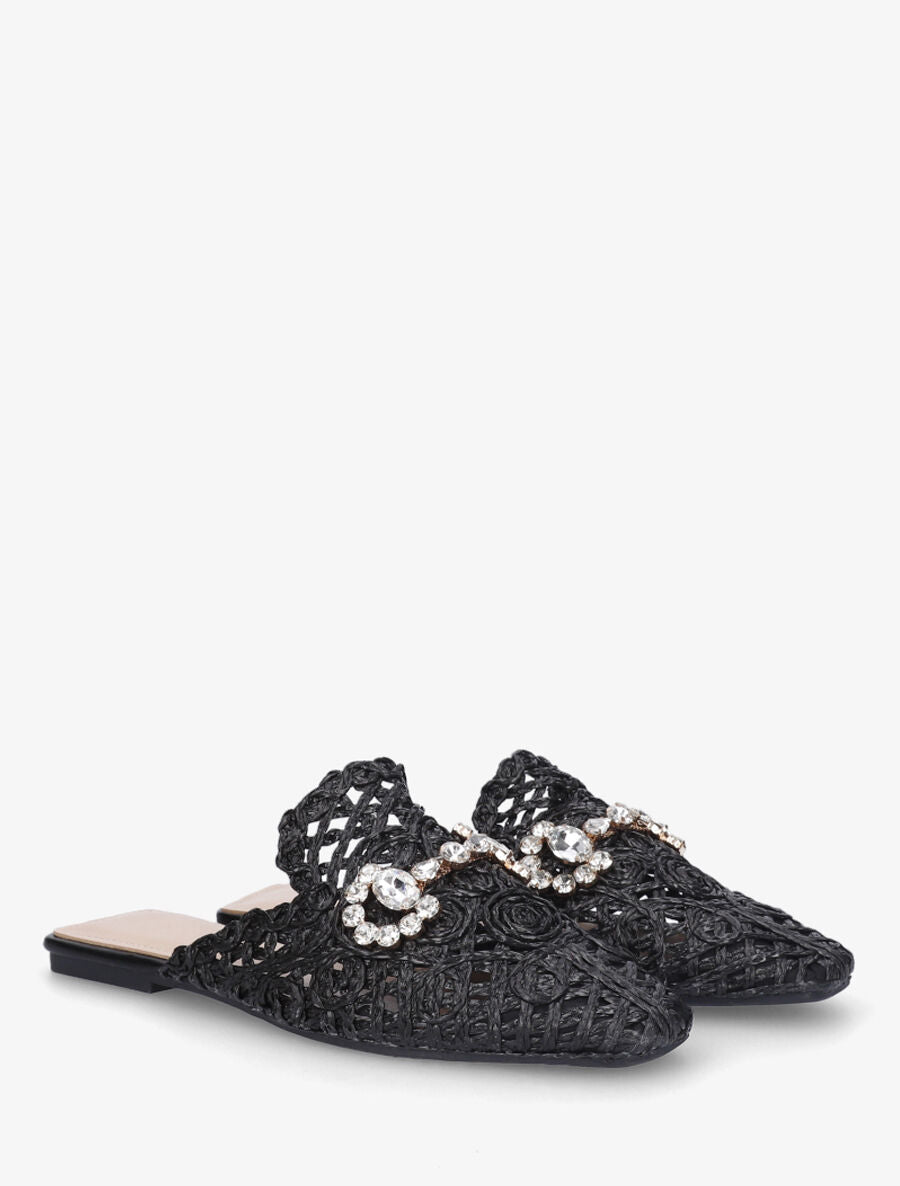 Mules effet paille à boucle fantaisie - Noir - 4