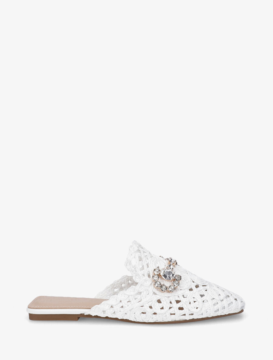 Mules effet paille à boucle fantaisie - Blanc - 5