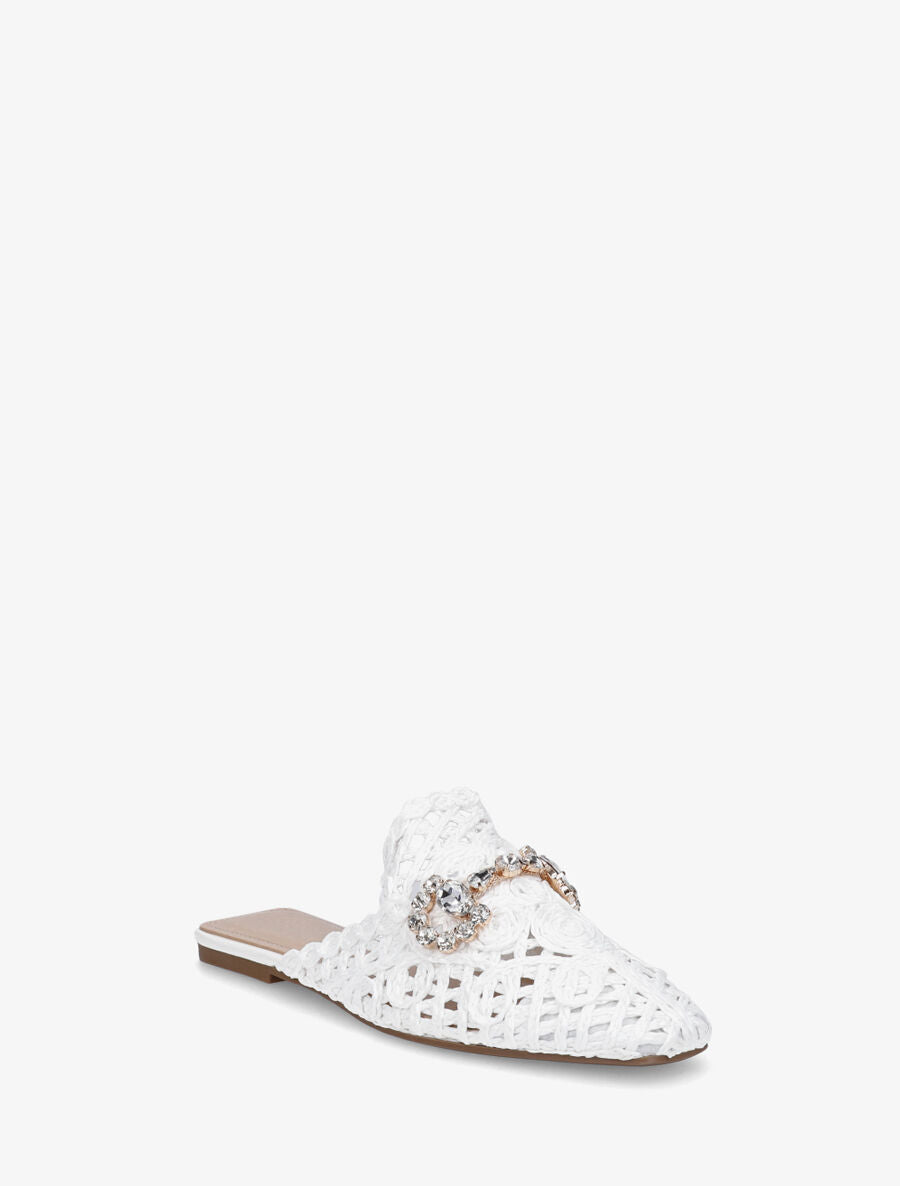 Mules effet paille à boucle fantaisie - Blanc - 2