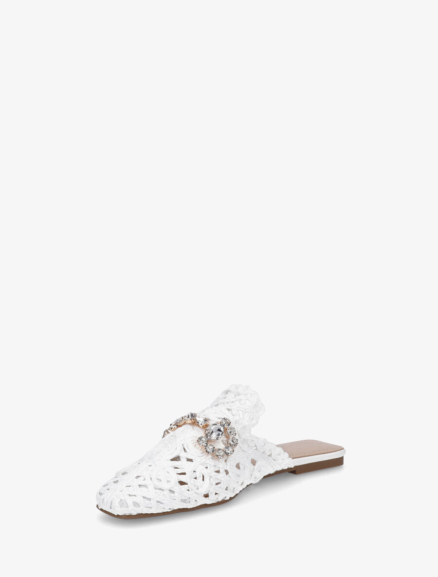 Mules effet paille à boucle fantaisie - Blanc - 3