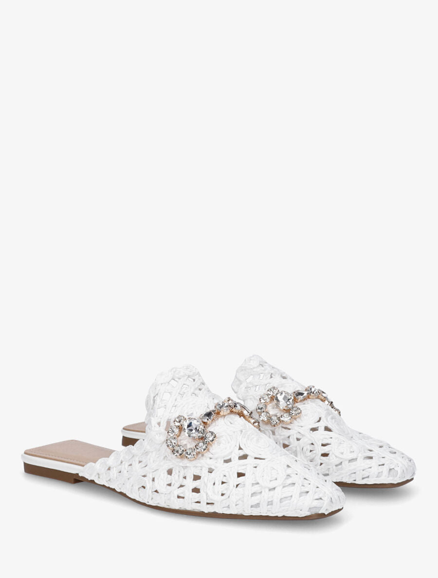 Mules effet paille à boucle fantaisie - Blanc - 4